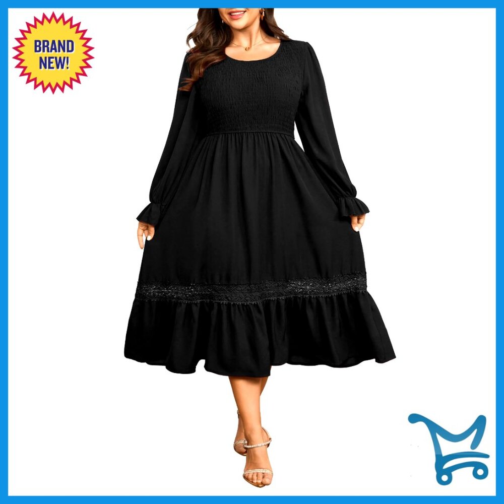 Maxi Dress Long Sleeve Smocked Empire Waist Flowy Ruffle Elegant Wedding Guest
